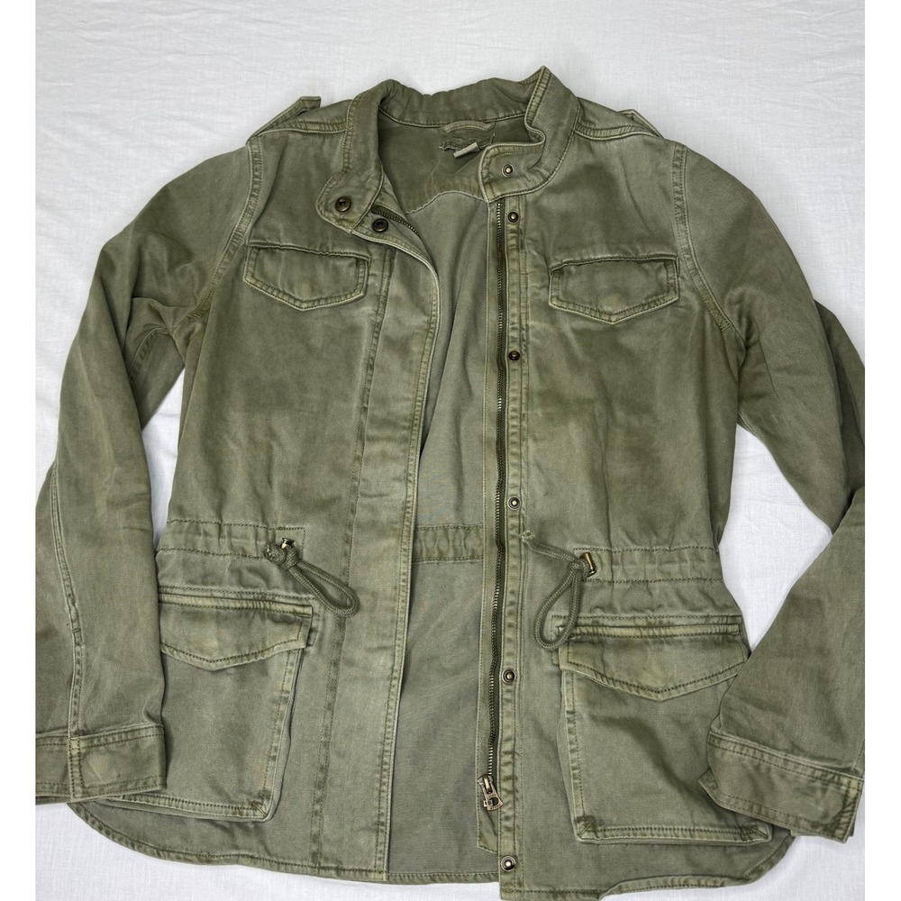 Lucky Brand Olive Green Utility Military Jacket Drawstring Waist Women Small